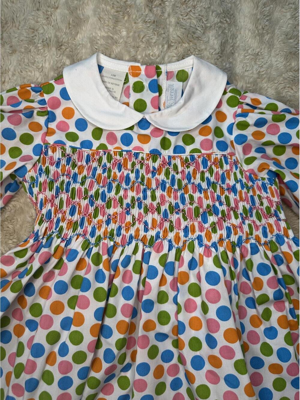 Beaufort Bonnet Company 'Dottie' polka-dot Peter Pan collar smocked dress 12M - Picture 4 of 9